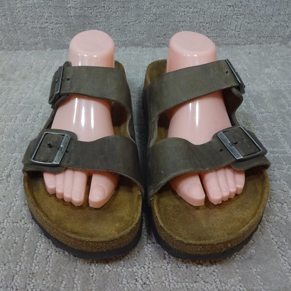 Birkenstock Arizona Men's Size 13 Regular Olive Green Leather Slipper Sandals